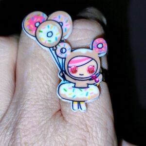 Tokidoki Pink and White Donutella Character Ring